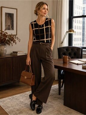 David Brooks Silk Cotton Windowpane Knit Shell Top M Vintage 90s Quiet Luxury